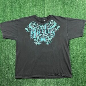 Vintage Hurley Tribal Spellout Surf Skate T-Shirt Faded Black Men's XL Boxy Y2K
